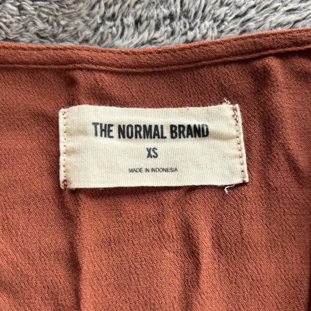 The Normal Brand Dress Size XS Clay Brown‎ Deep V Button Midi Minimalist 18687 - Picture 3 of 10